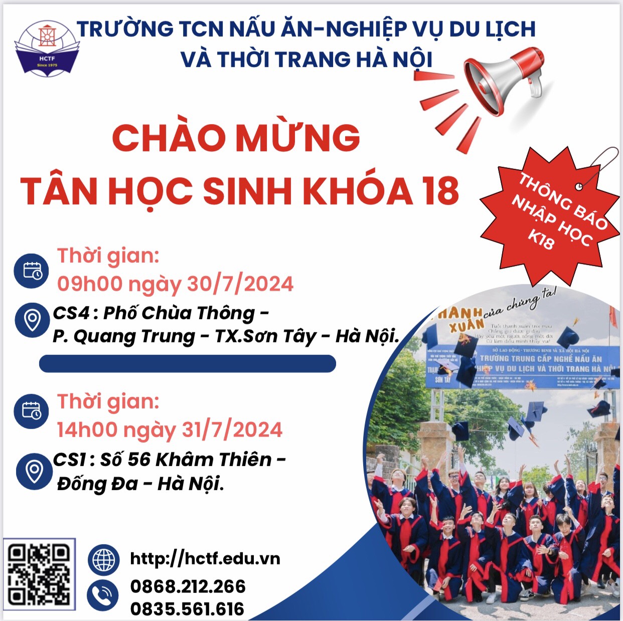 THÔNG BÁO LỊCH TẬP TRUNG HỌC SINH KHOÁ 18- NĂM HỌC 2024-2025