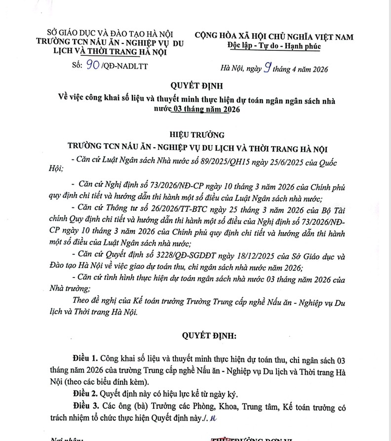 Công khai số liệu và thuyết minh thực hiện dự toán ngân sách nhà nước 03 năm 2026
